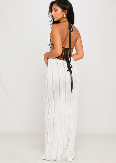 White Crochet Halter Maxi Dress