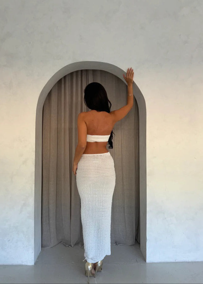 White Knit Twist Top & Maxi Skirt Co-Ord