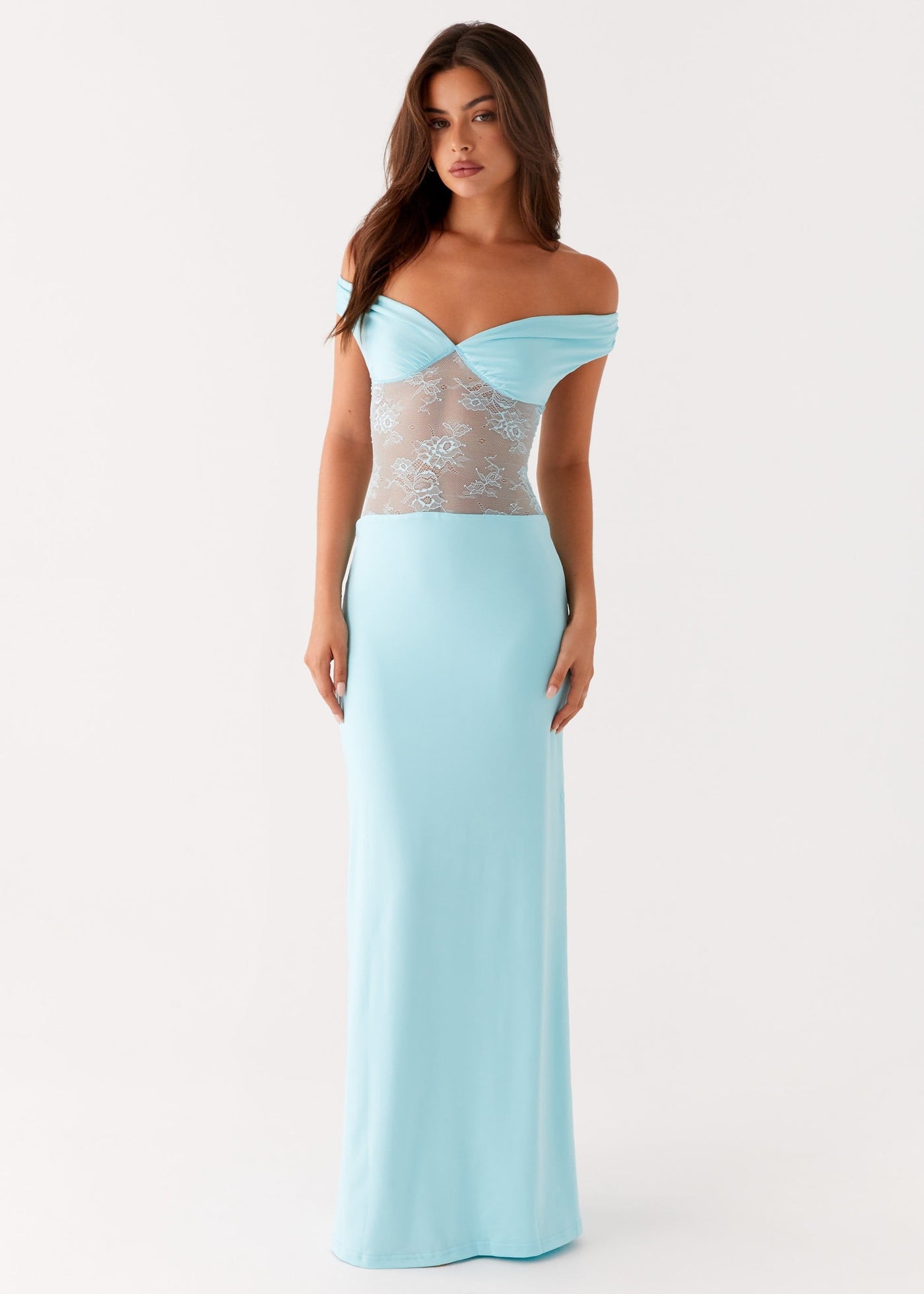Infatuation Luxe Lace Evening Dress – Turquoise