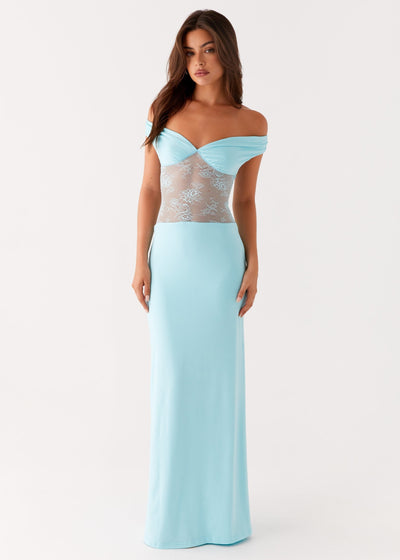 Infatuation Luxe Lace Evening Dress – Turquoise