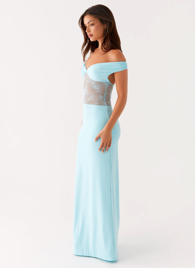 Infatuation Luxe Lace Evening Dress – Turquoise