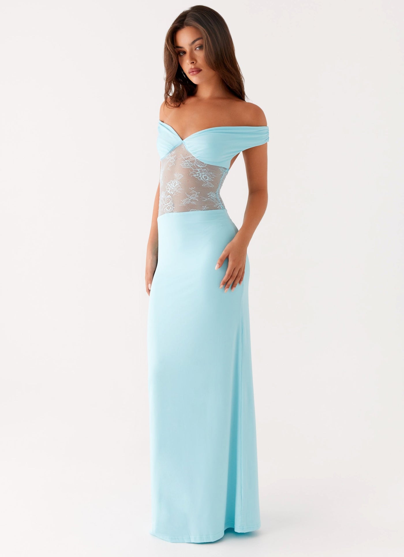 Infatuation Luxe Lace Evening Dress – Turquoise