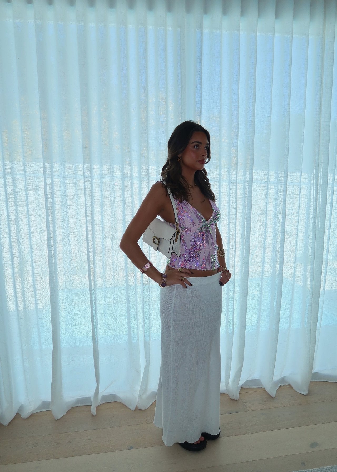 Aureli – Sequin Halter Top with Colourblock Design