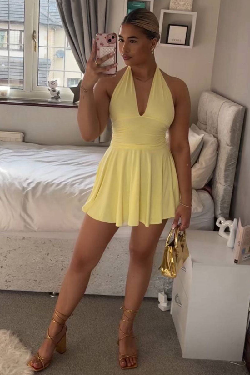 Pippa – Yellow Halter Mini Dress