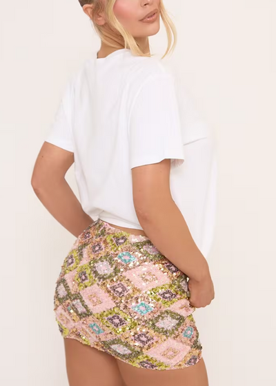 Glam Sequin Geo Mini Skirt