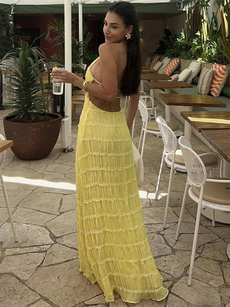 Elegant Halter-Back Maxi Dress