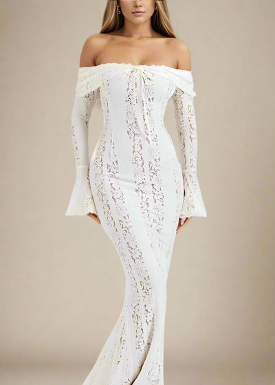 Rose Lace Maxi Dress – White Pearl
