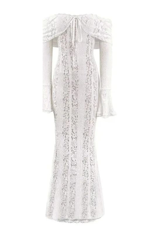 Rose Lace Maxi Dress – White Pearl