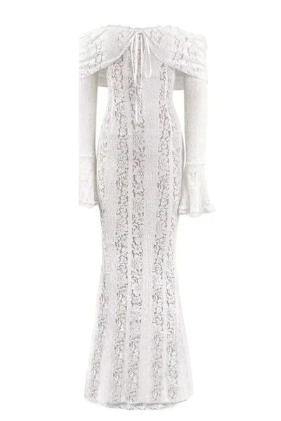 Rose Lace Maxi Dress – White Pearl