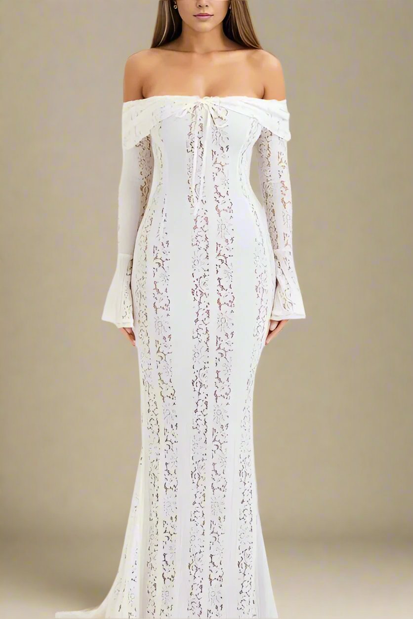 Rose Lace Maxi Dress – White Pearl