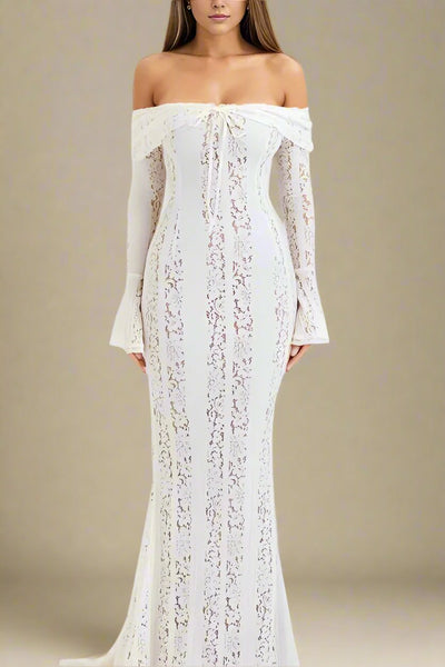 Rose Lace Maxi Dress – White Pearl