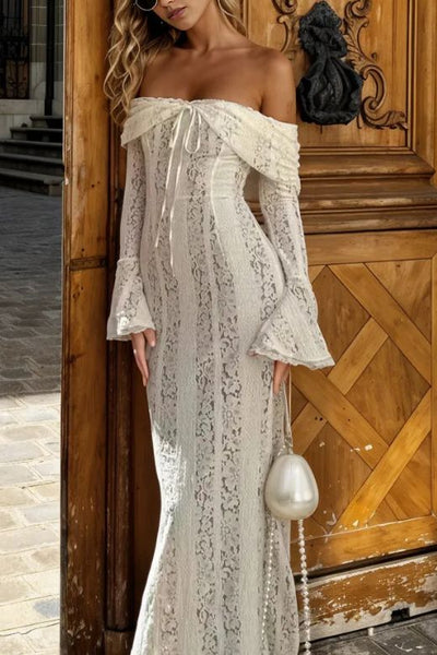 Rose Lace Maxi Dress – White Pearl