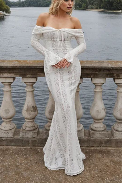 Rose Lace Maxi Dress – White Pearl
